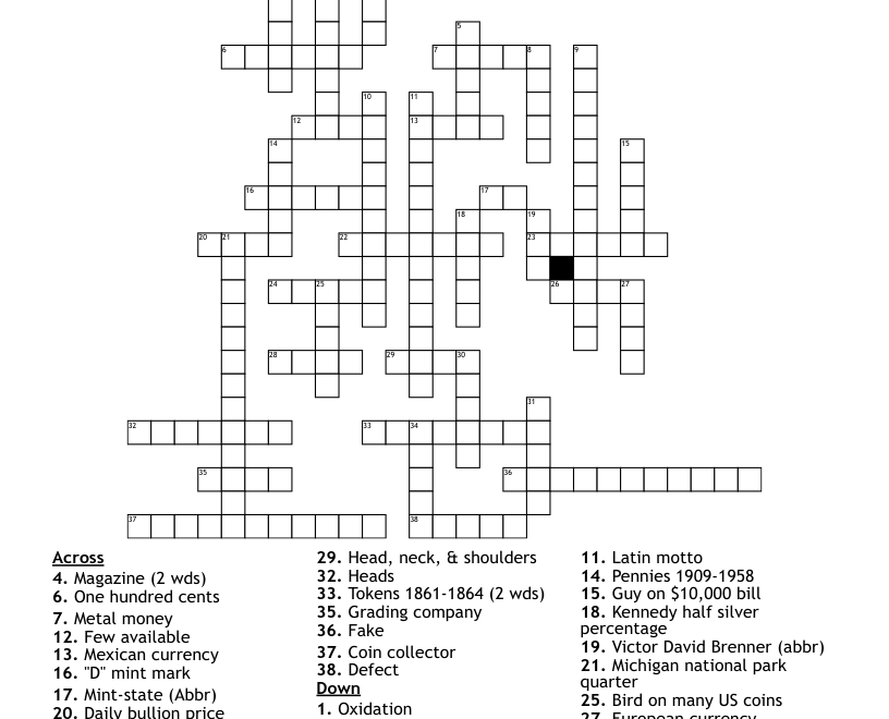 Coin Club Crossword 1 WordMint