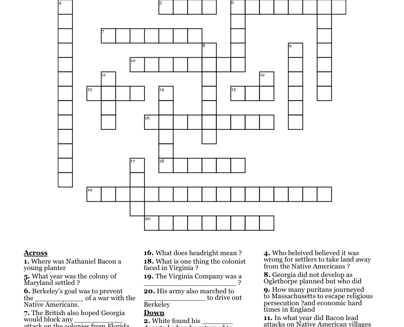 Colonial America Crossword WordMint