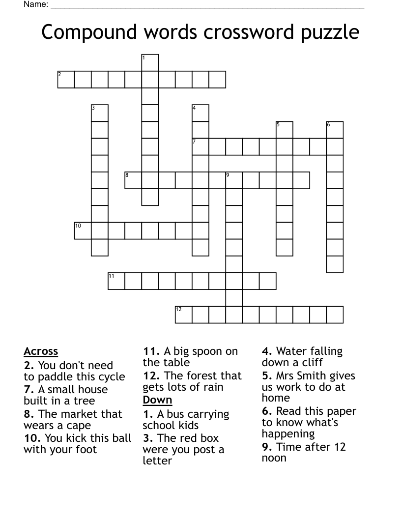 Compound Words Crossword Puzzle WordMint