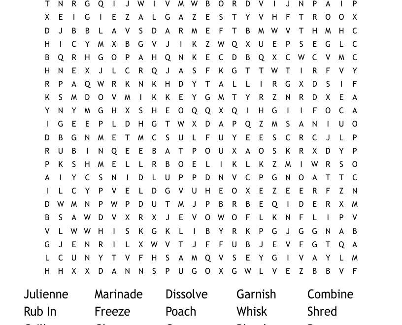 Cooking Terms Crossword Word Search WordMint
