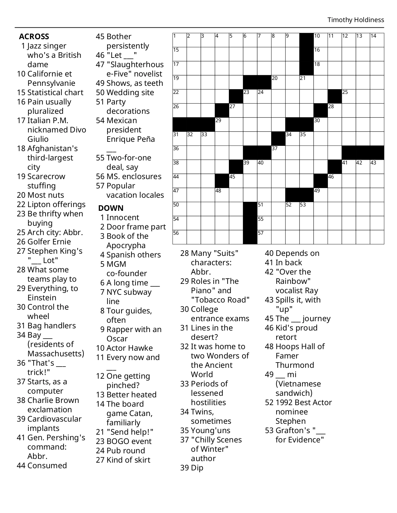 Daily Free Crossword Puzzles Printable