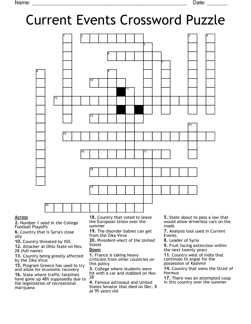 Current Events Crossword Puzzle WordMint Current Events Crossword Puzzle WordMint
