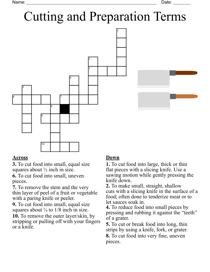Cutting And Preparation Terms Crossword WordMint Cutting And Preparation Terms Crossword WordMint