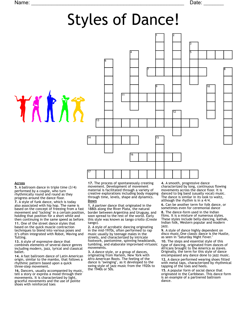 Printable Dance Crossword Puzzles Printable Dance Crossword Puzzles