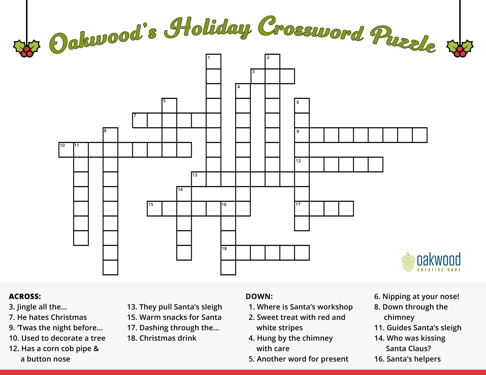 Dementia Friendly Holiday Crossword Puzzle Oakwood Creative Care Dementia Friendly Holiday Crossword Puzzle Oakwood Creative Care