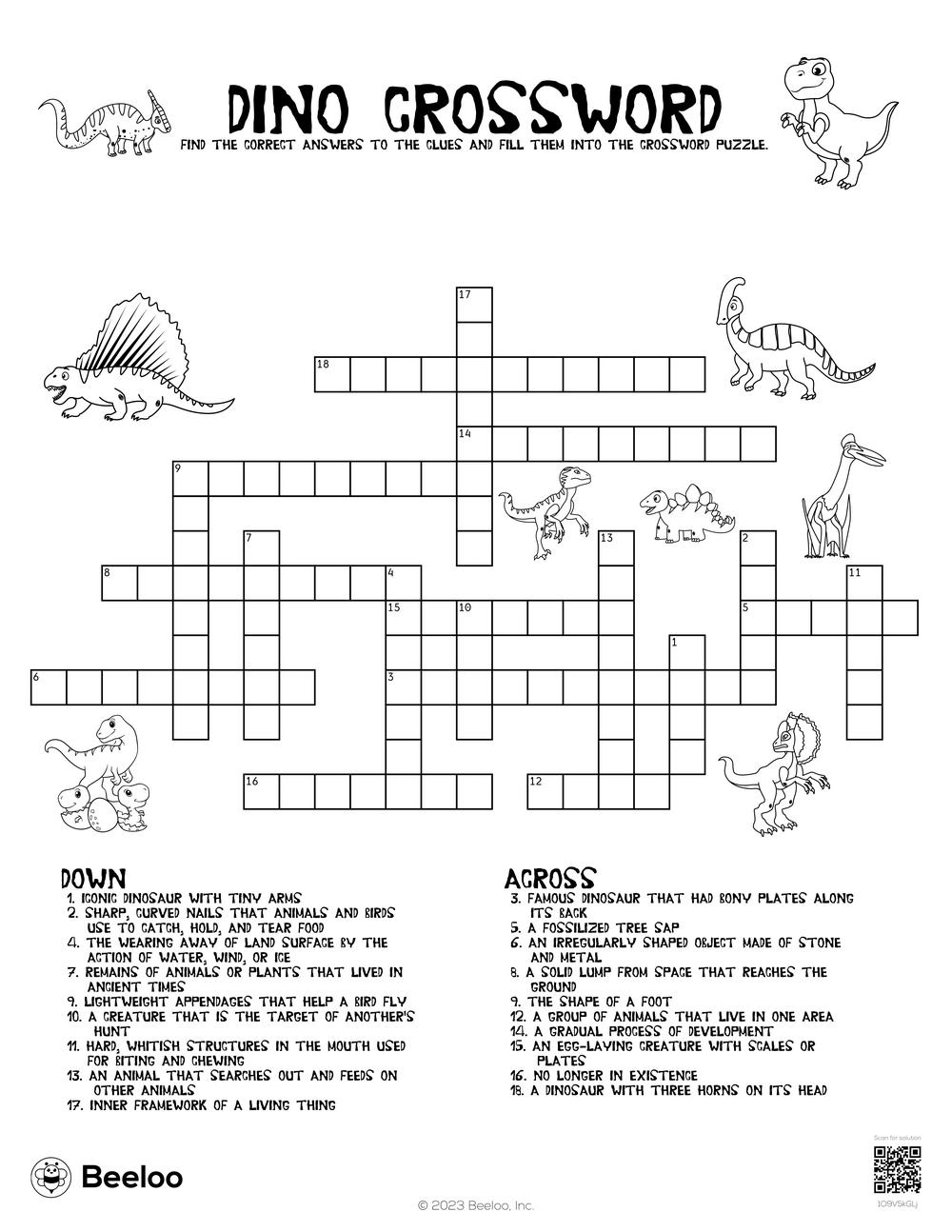 Dinosaur themed Crossword Puzzles Beeloo Printable Crafts And Activities For Kids Dinosaur themed Crossword Puzzles Beeloo Printable Crafts And Activities For Kids