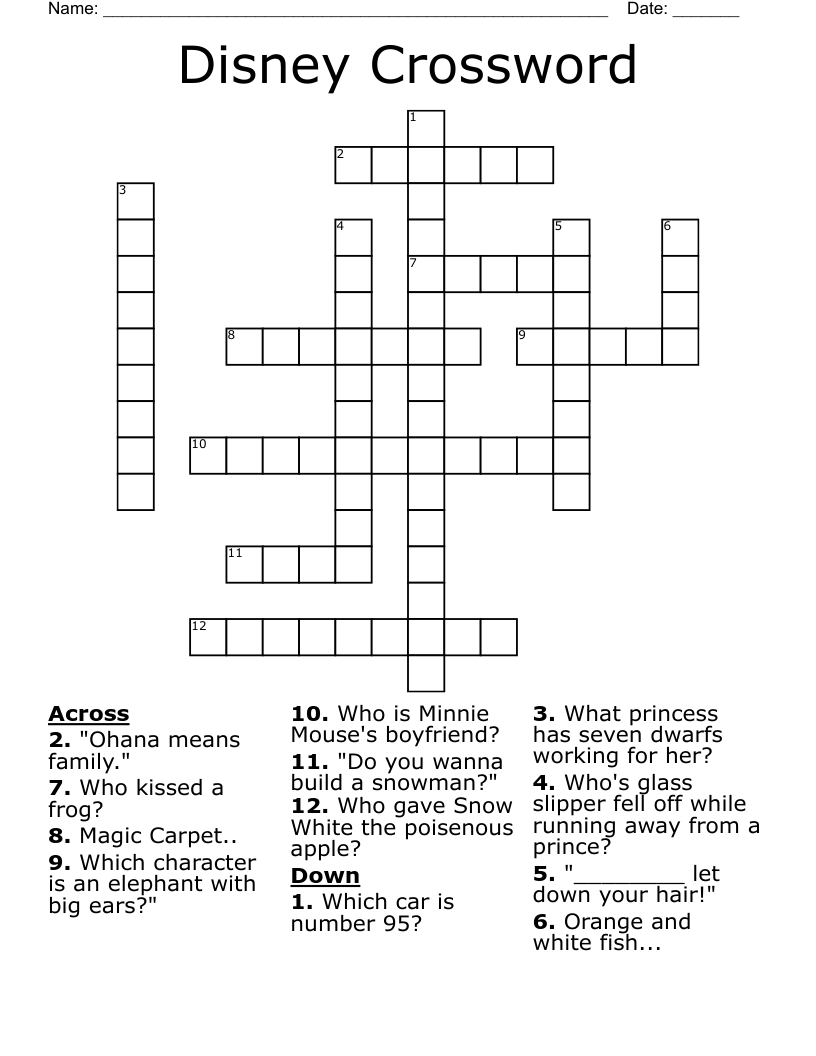 Easy Disney Crossword Puzzles Printable