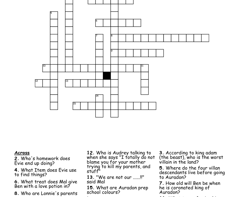 Disney Descendants Crossword WordMint