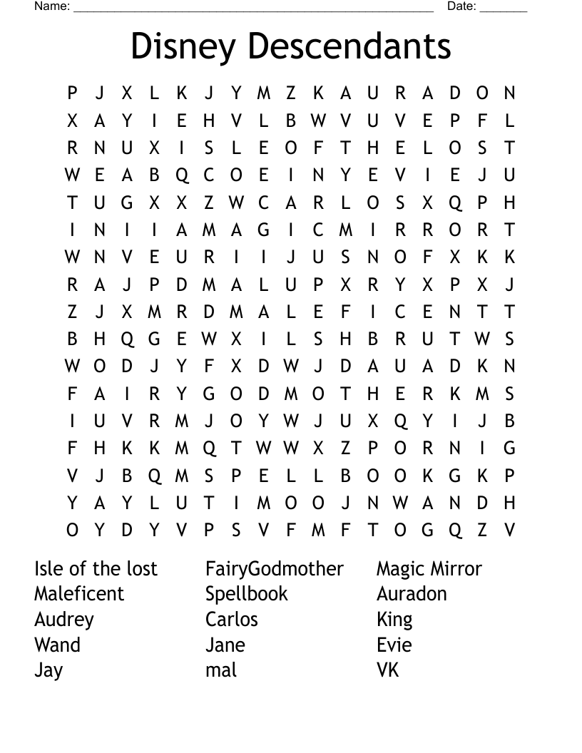 Disney Descendants Printable Crossword Disney Descendants Printable Crossword