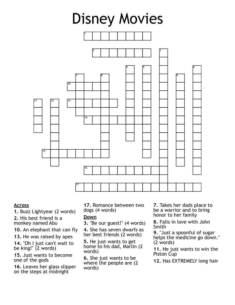 Disney Printable Crossword Disney Printable Crossword