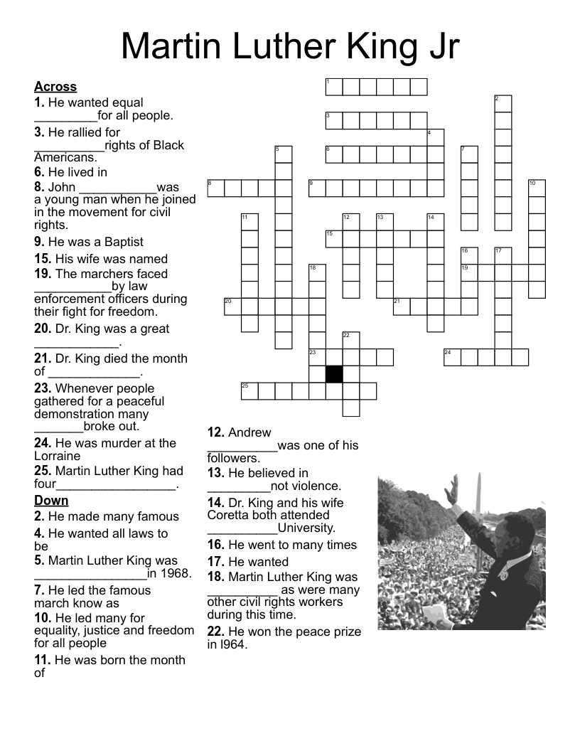 Mlk Jr Crossword Puzzle Free Printable