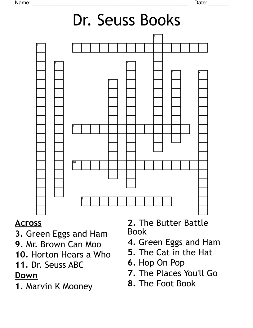 Dr Seuss Books Crossword WordMint Dr Seuss Books Crossword WordMint