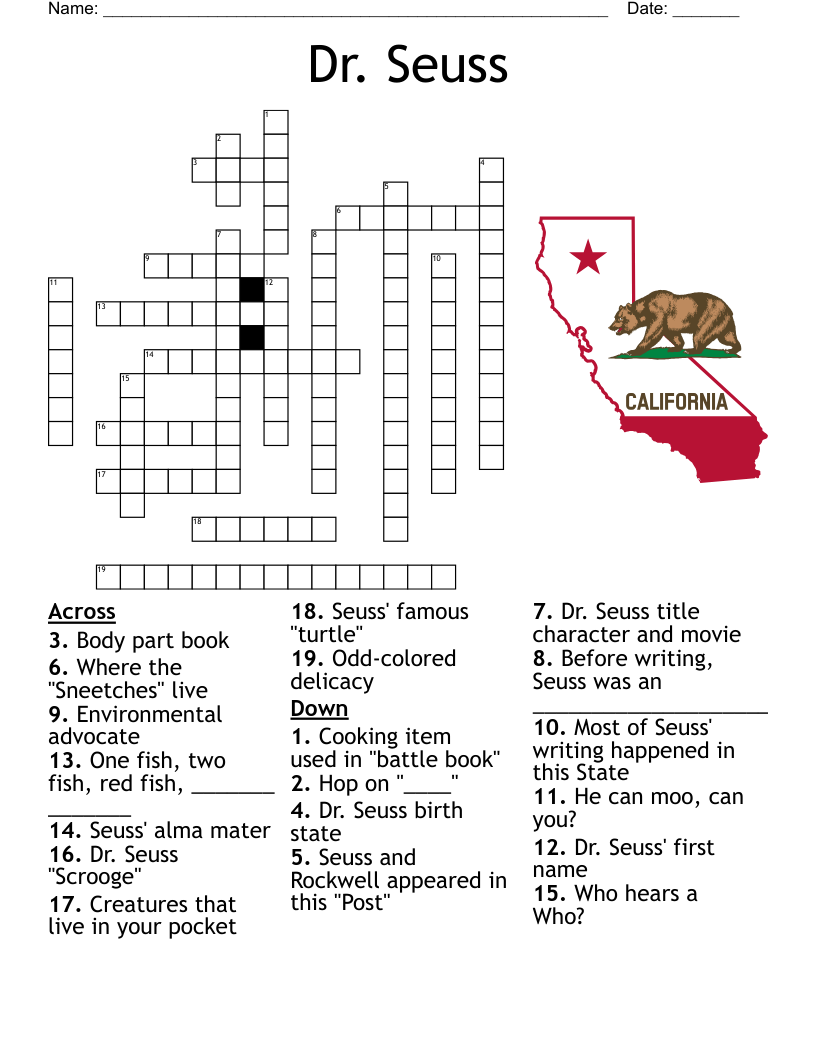 Dr Seuss Crossword Puzzle Printable Dr Seuss Crossword Puzzle Printable