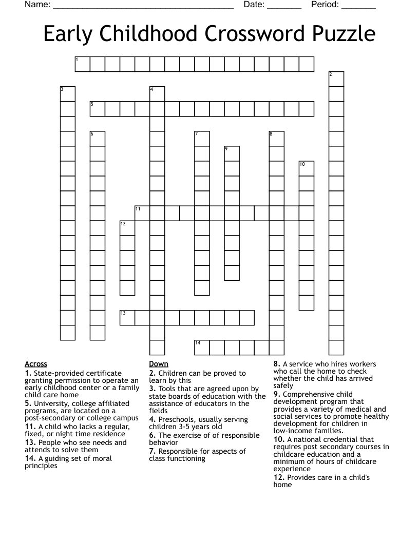 Early Childhood Crossword Puzzle WordMint