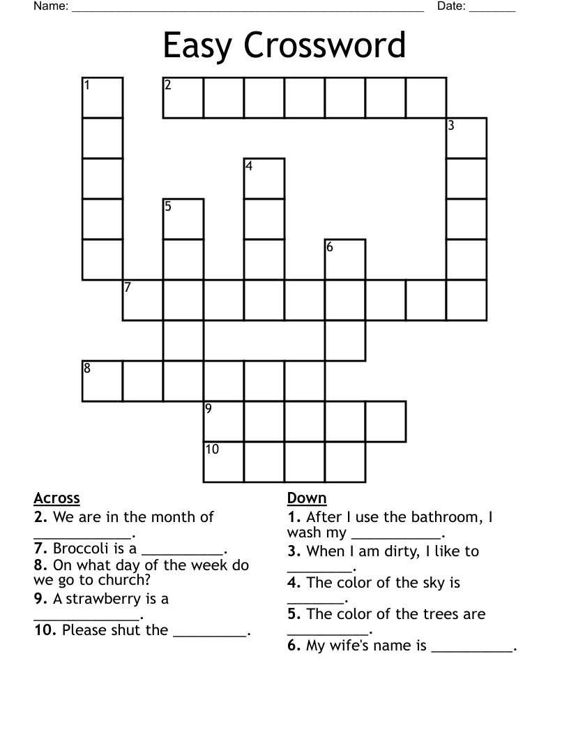 Printable Easy Crosswords For Adults