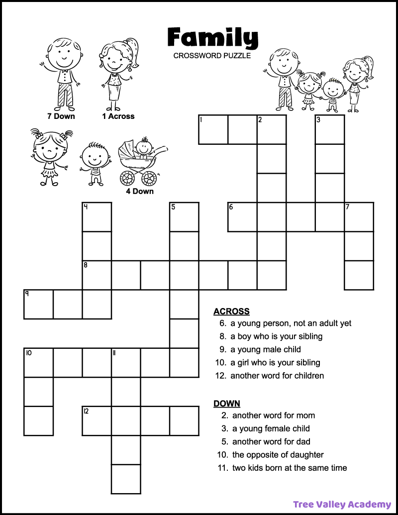 Easy Family Crossword Puzzle Tree Valley Academy Easy Family Crossword Puzzle Tree Valley Academy