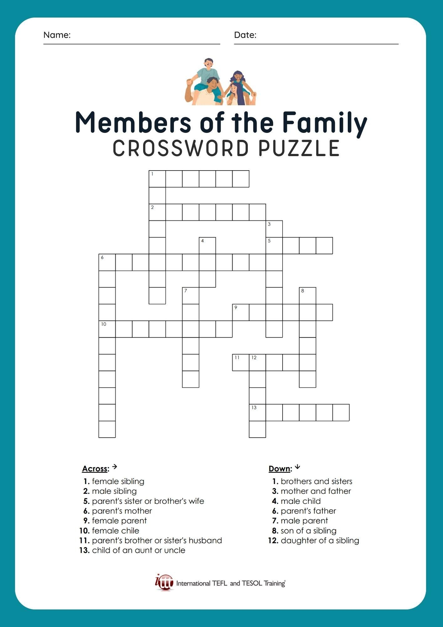 Family Members Crossword Puzzles Printable Family Members Crossword Puzzles Printable