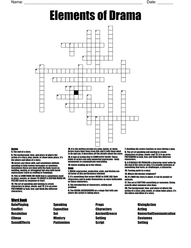 Drama Crossword Printable Drama Crossword Printable