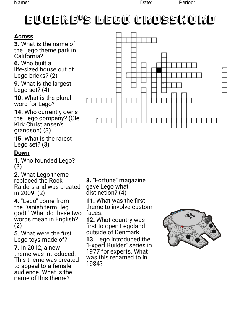 Legoland Printable Crossword Puzzle