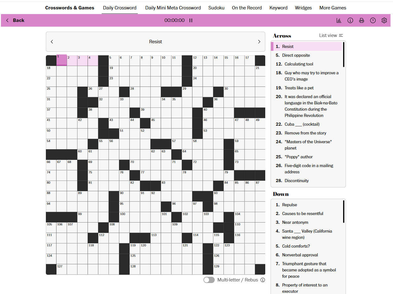 Evan Birnholz On X I Can Share A Couple Of Updates About The Washington Post s Online Crossword Page 1 The Pink Background Has Been Replaced With A White One 2 The Highlighted