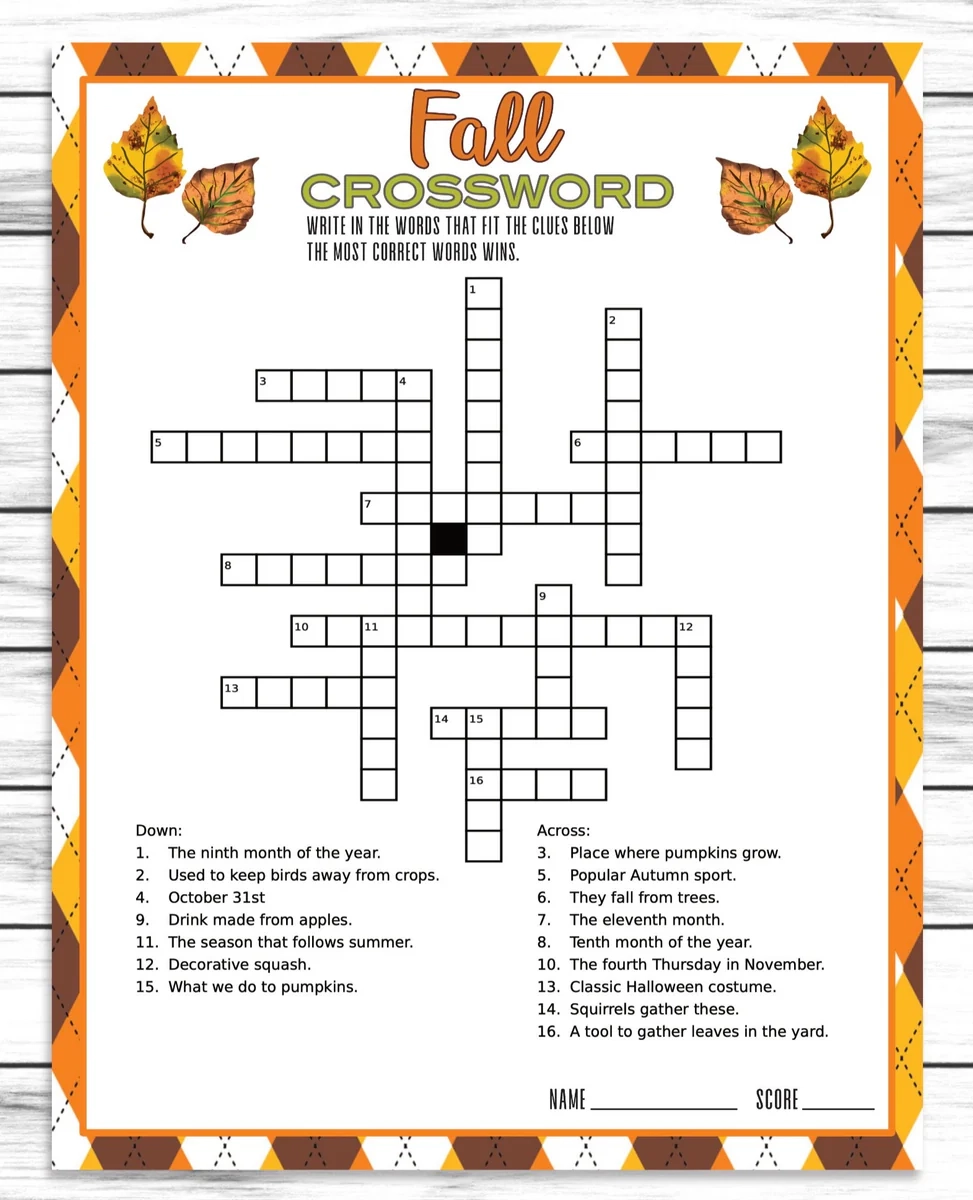 Fall Crossword Puzzles Printable Fall Crossword Puzzles Printable