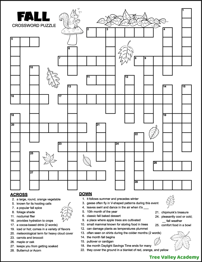 Fall Crosswords Printable