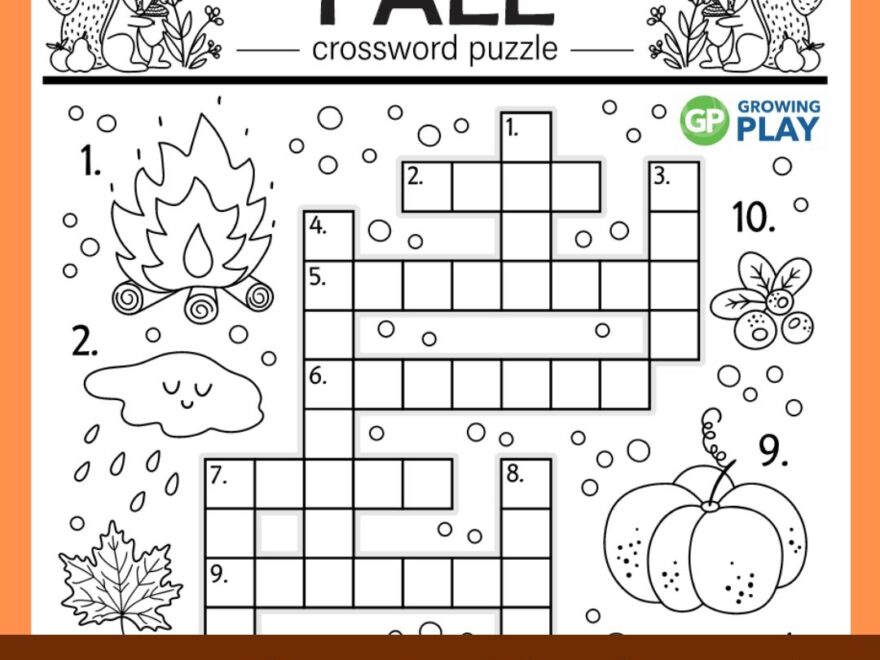 Fall Crossword Puzzle Free Printable Growing Play