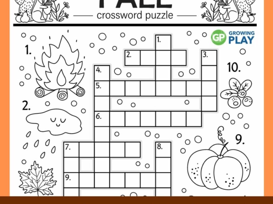 Fall Crossword Puzzle Free Printable Growing Play
