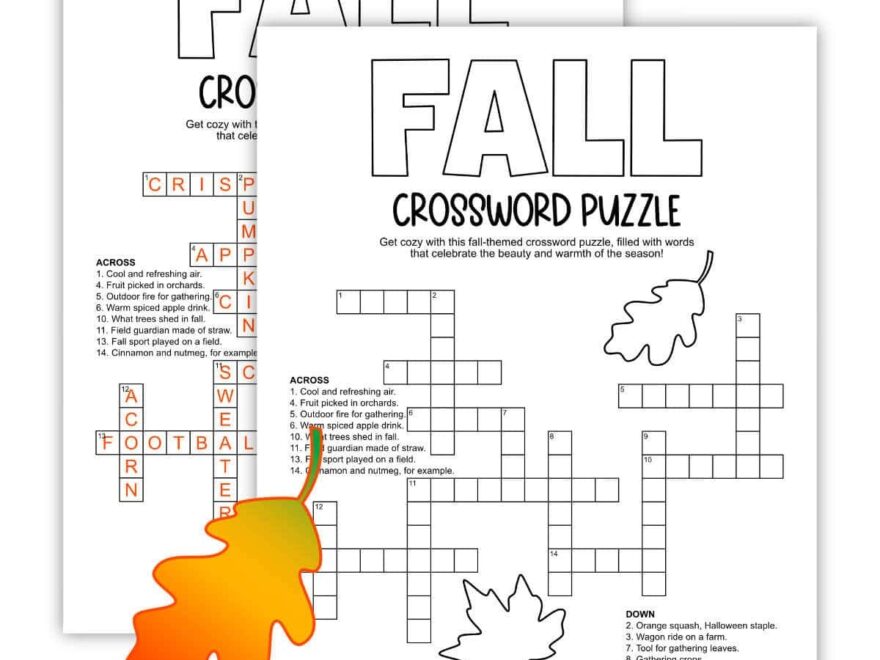 Fall Crossword Puzzle Sunshine And Rainy Days