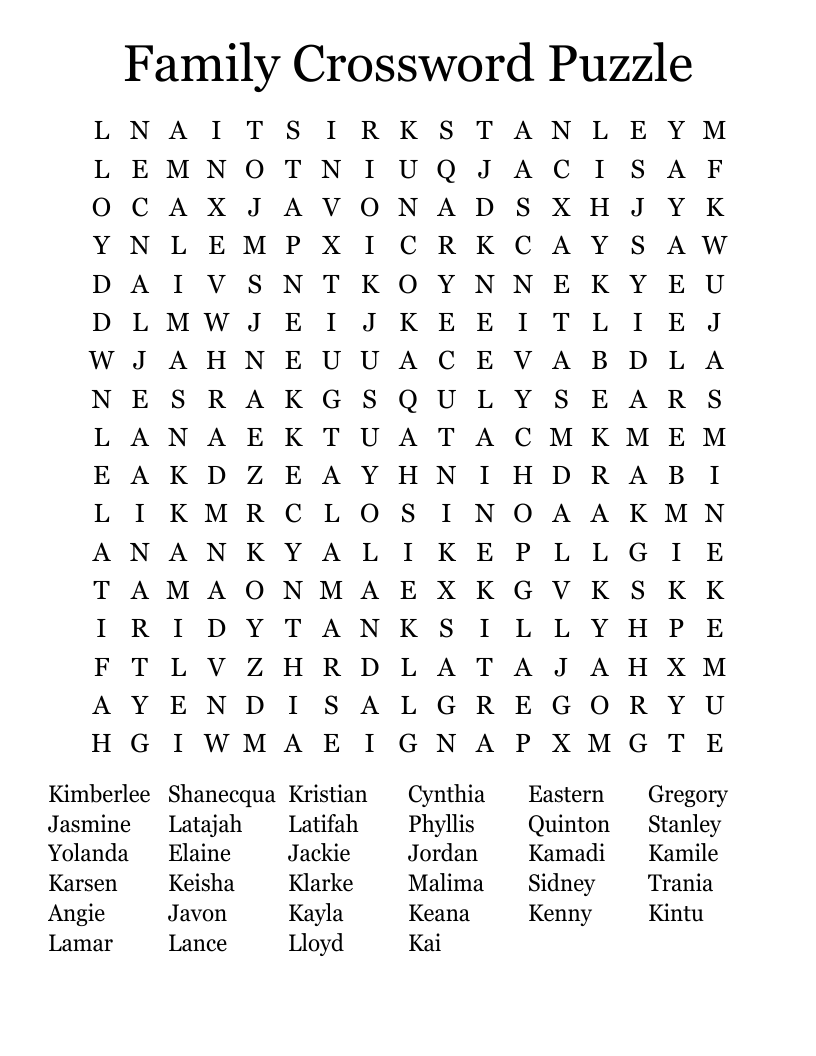 Family Crossword Puzzle Word Search WordMint Family Crossword Puzzle Word Search WordMint
