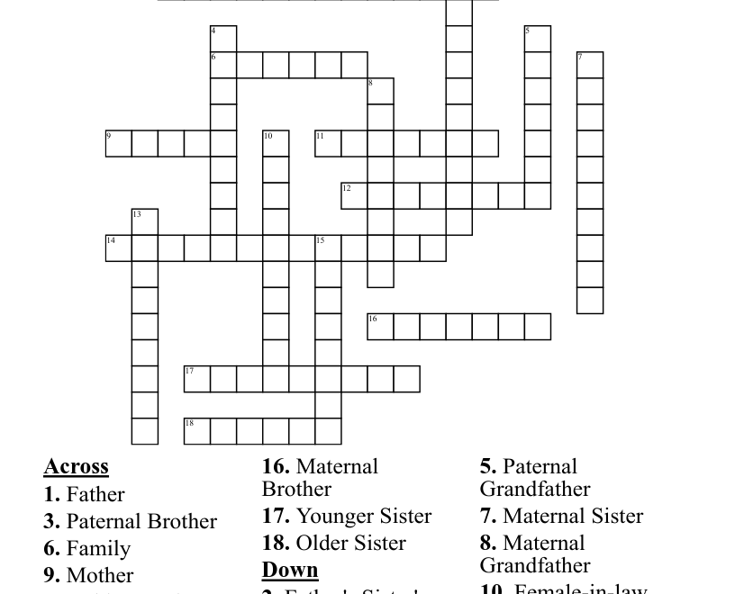 Family Members Crossword WordMint