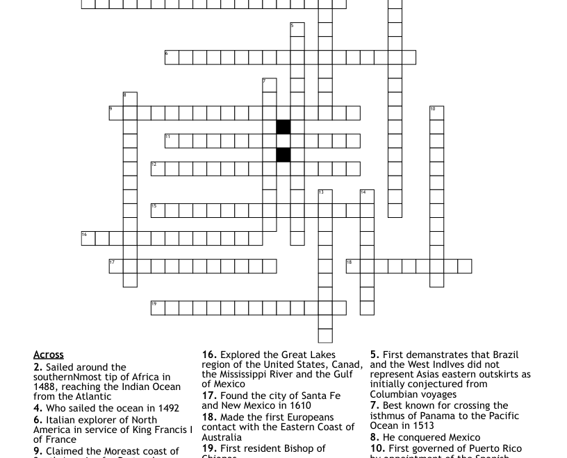 Famous Explorers Crossword WordMint