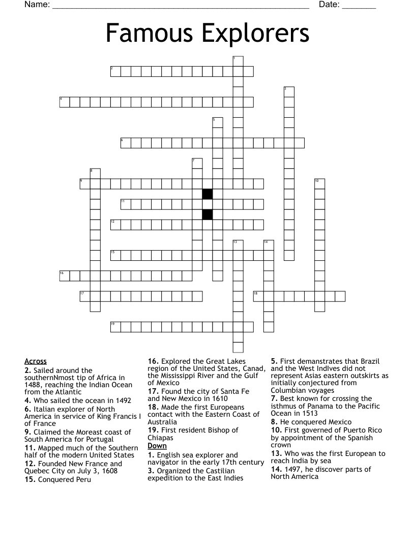 Famous Explorers Crossword WordMint Famous Explorers Crossword WordMint