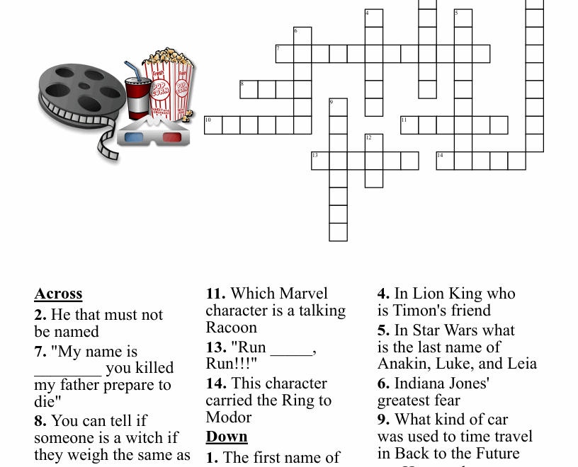 Famous Films Crossword WordMint