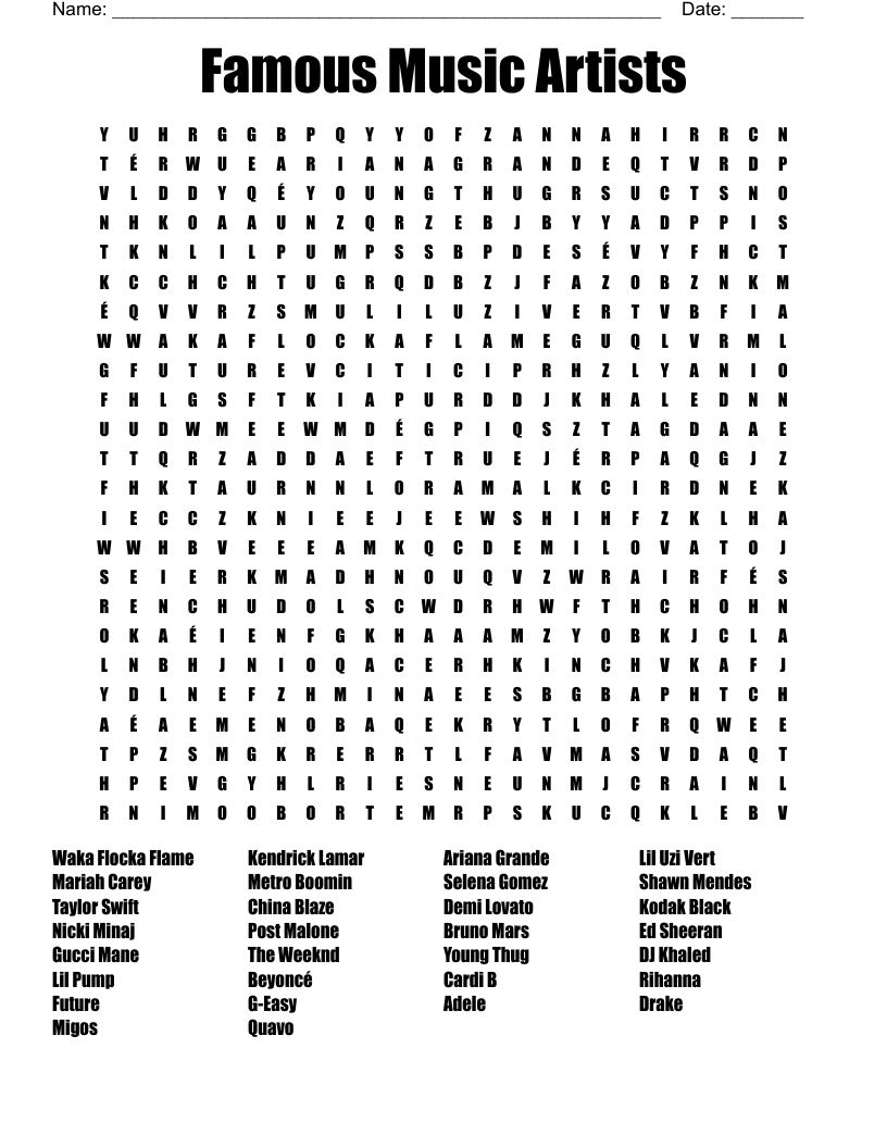 Printable Famous Musical Artist Crossword Puzzle Clue Printable Famous Musical Artist Crossword Puzzle Clue