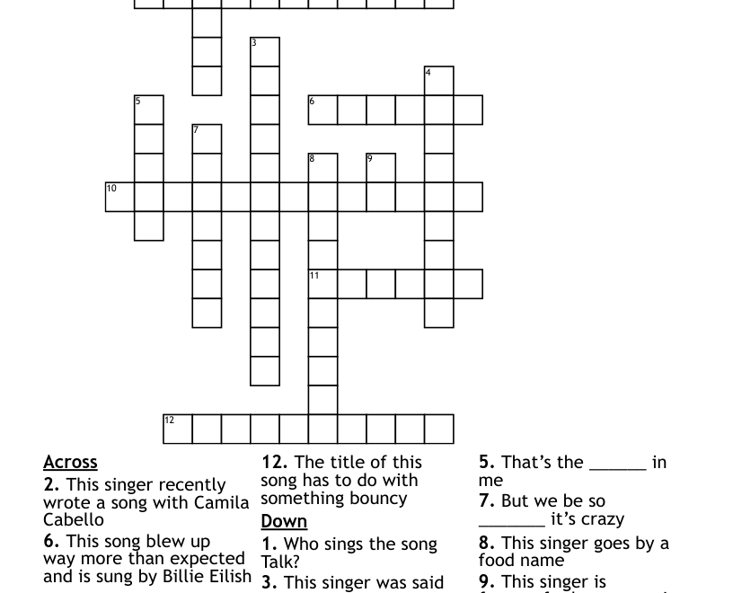 Famous Singers And Songs Crossword WordMint