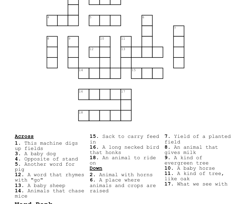 Farm Crossword Puzzle WordMint