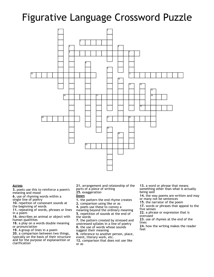 Figurative Language Crossword Puzzle WordMint Figurative Language Crossword Puzzle WordMint