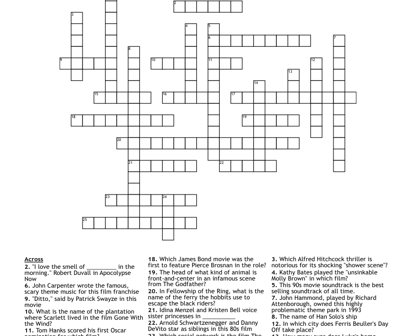 Film Trivia Crossword WordMint