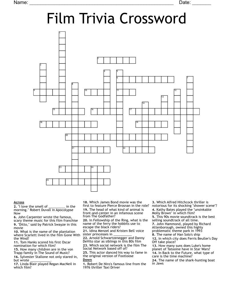 Film Trivia Crossword WordMint