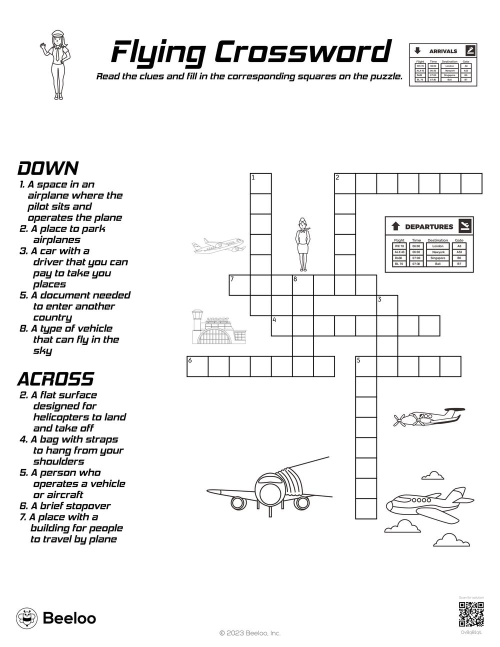 Printable Crossword Puzzle About Flying For Kids Printable Crossword Puzzle About Flying For Kids