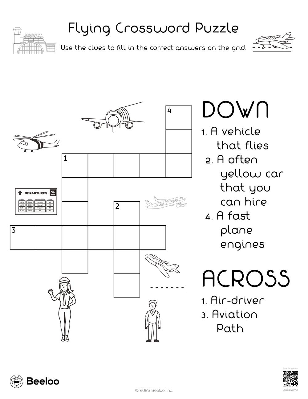 Flying Crossword Puzzle Beeloo Printable Crafts And Activities For Kids