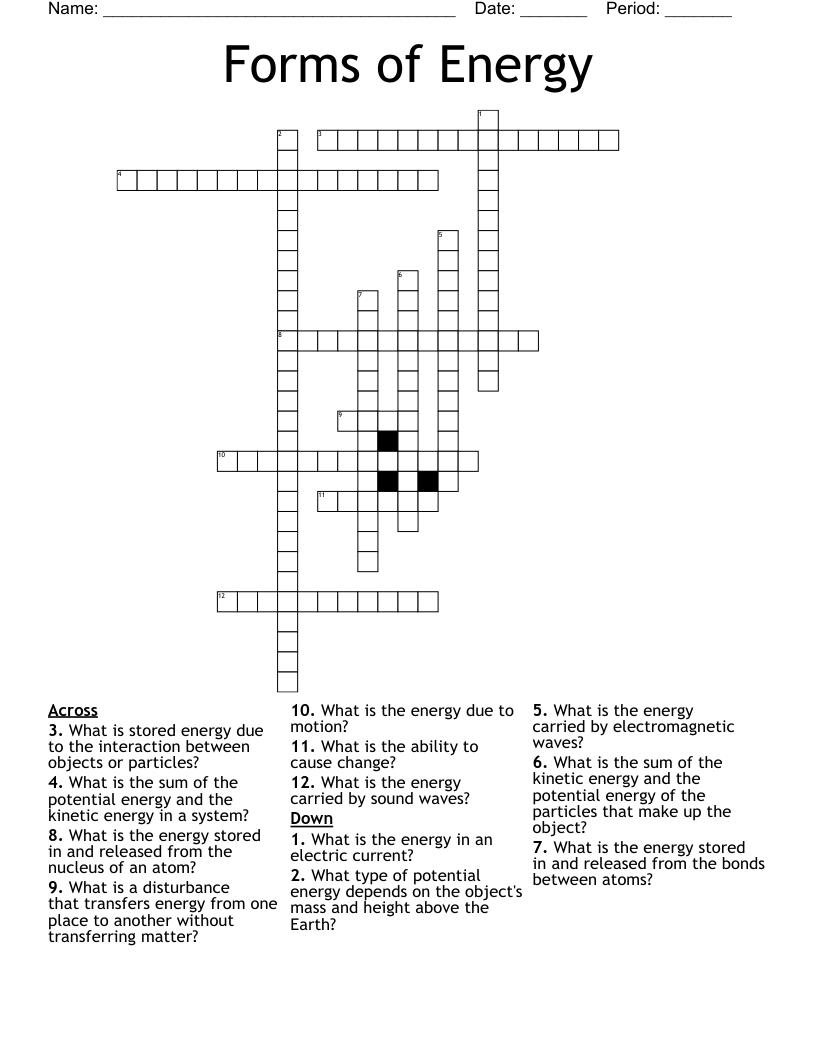 Forms Of Energy Crossword WordMint Forms Of Energy Crossword WordMint