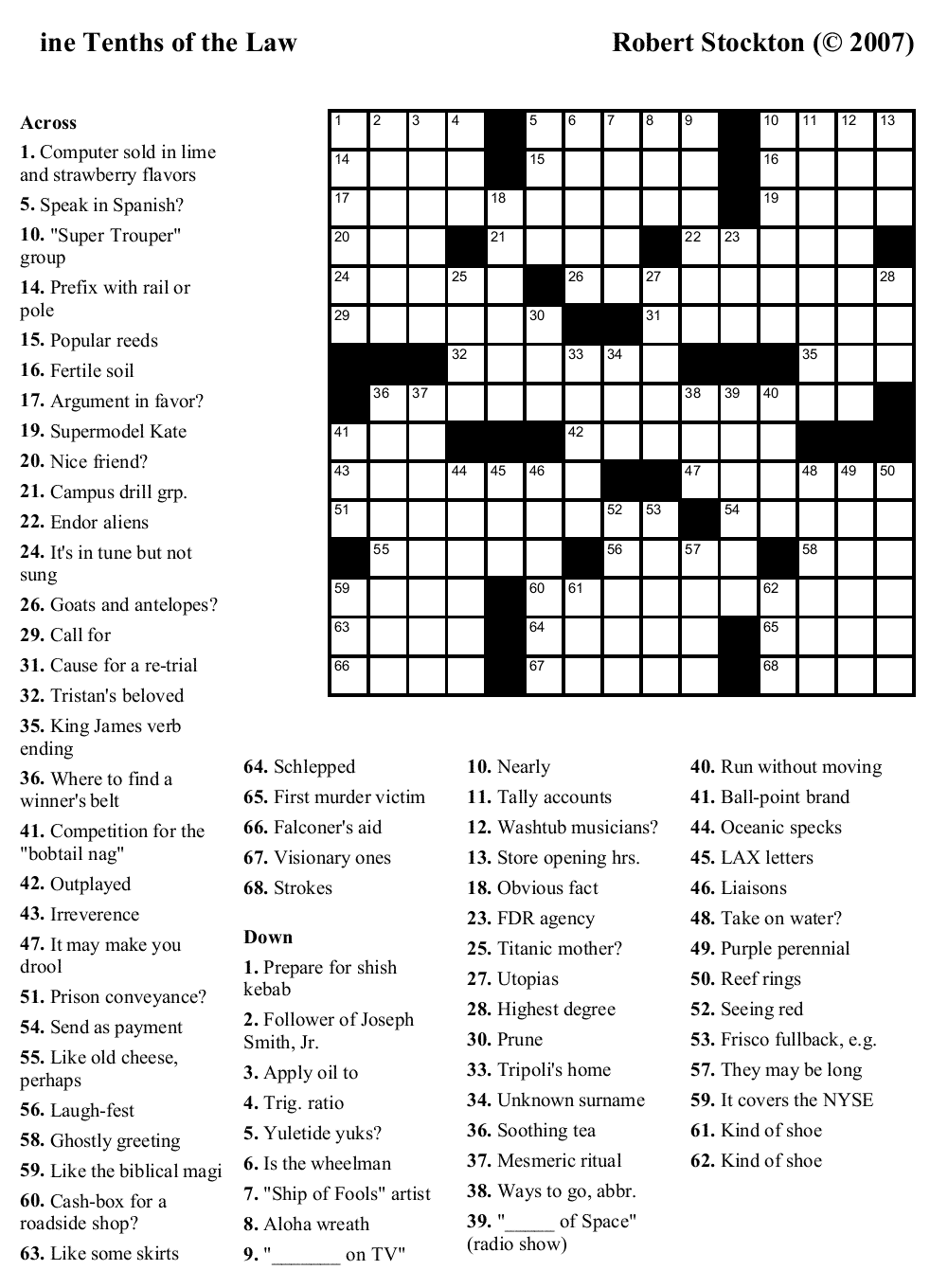 Free Online Printable Crosswords