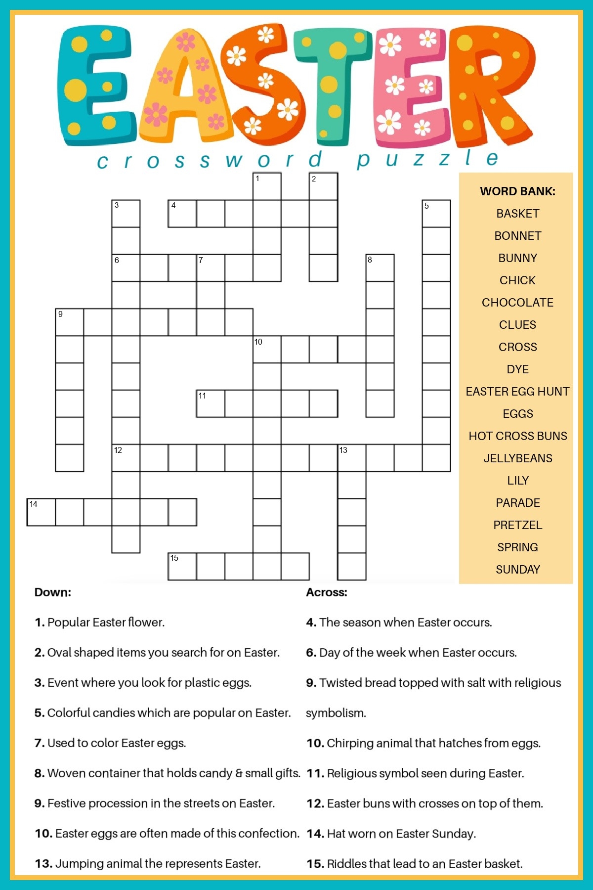 Free Easter Crossword Puzzle Printable 2 Versions Answer Key Free Easter Crossword Puzzle Printable 2 Versions Answer Key