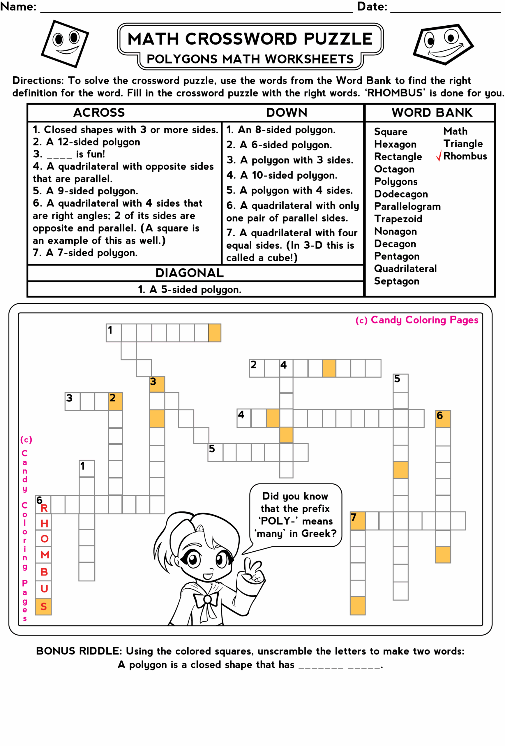 Crossword Puzzles For 4th Graders Printable