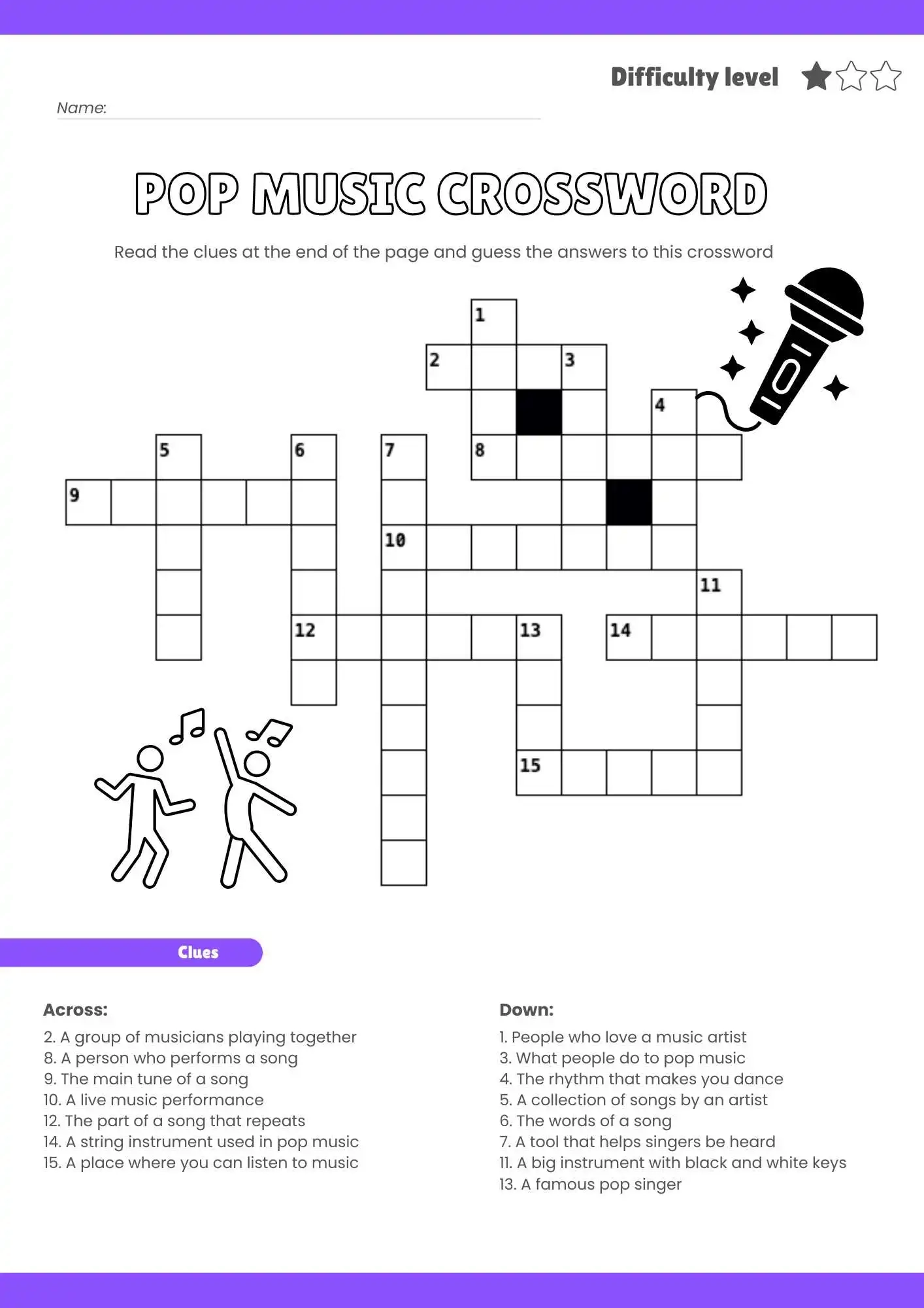 Free Printable 2025 Pop Star Crossword Puzzles