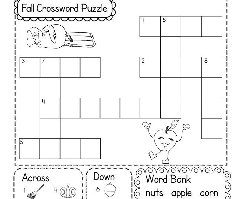 Free Printable Fall Crossword Puzzle Worksheet