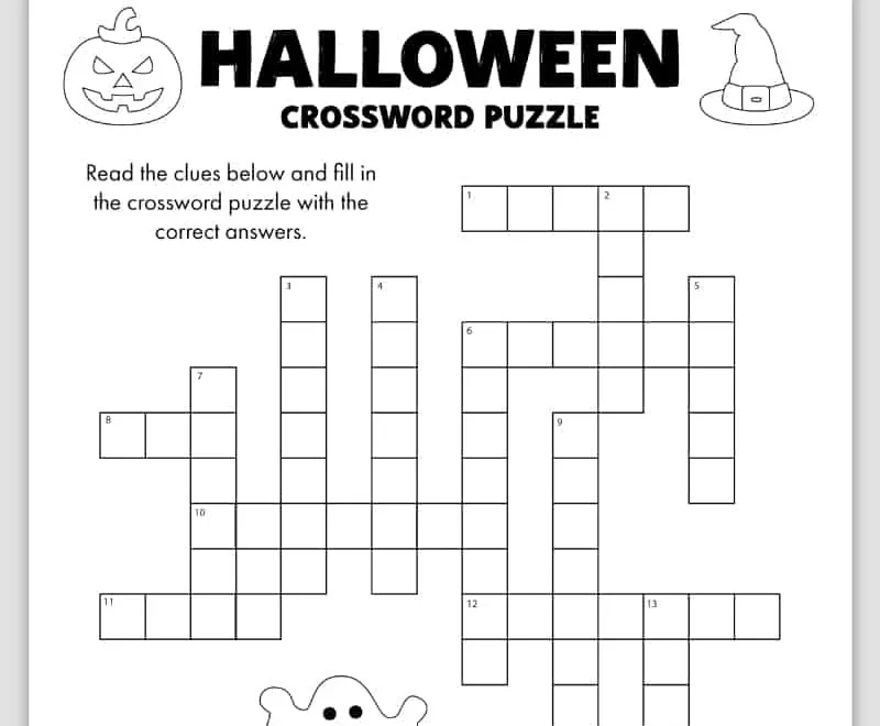 Free Printable Halloween Crossword Puzzle Pjs And Paint