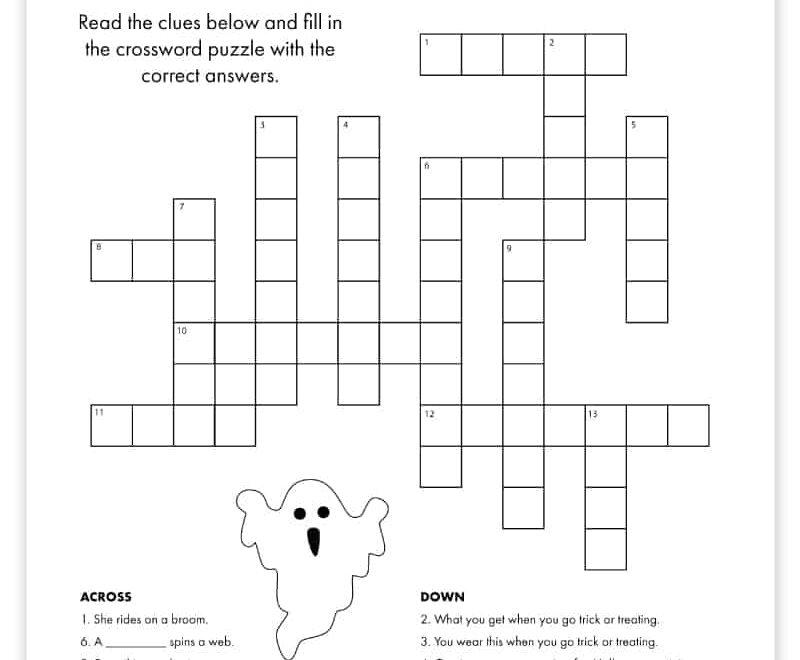 Free Printable Halloween Crossword Puzzle Pjs And Paint